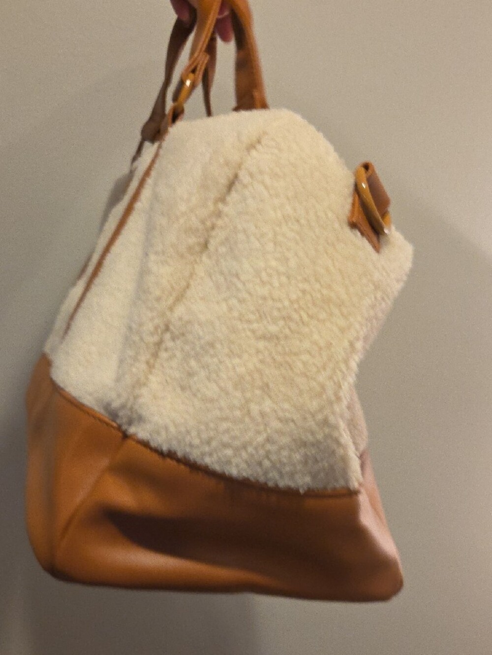 TOMS Cream Sherpa & Tan Duffel Bag - Picture 7 of 9